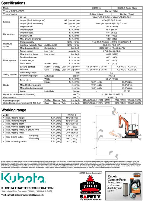 kubota kx057 spec sheet